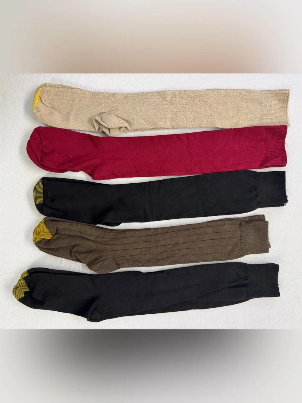 Assorted Ribbed and Solid Knee-High Socks - Red, Black, Brown, Tan 5 pairs